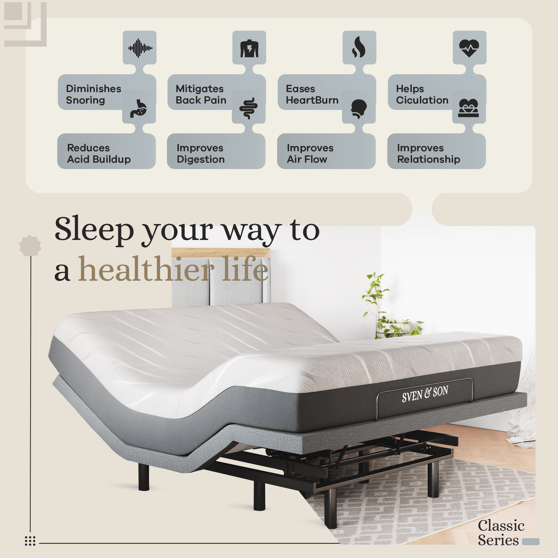 Classic Series Adjustable Bed Base and Mattress Bundle SVEN & SON®