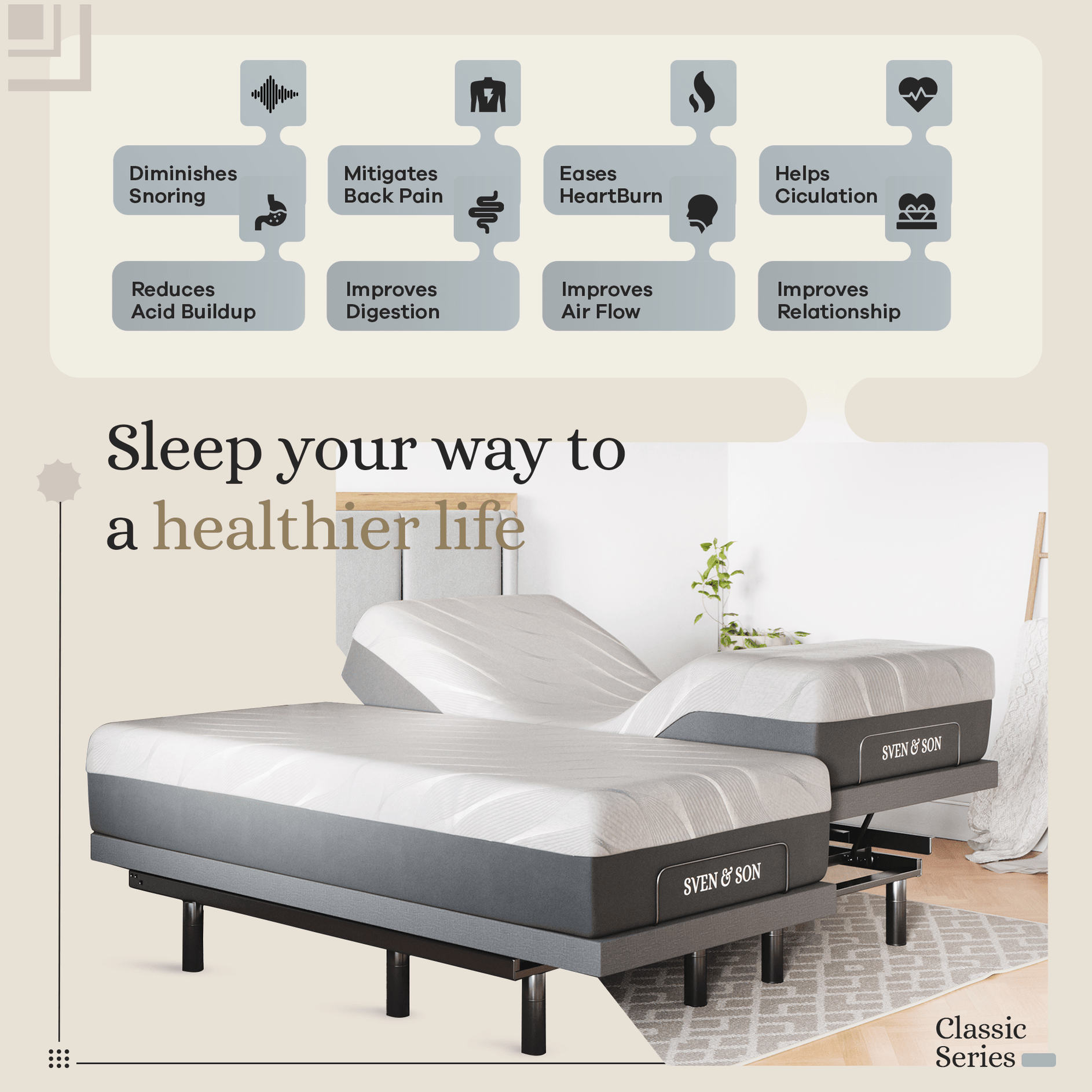 Classic Series Adjustable Bed Base and Mattress Bundle SVEN & SON®
