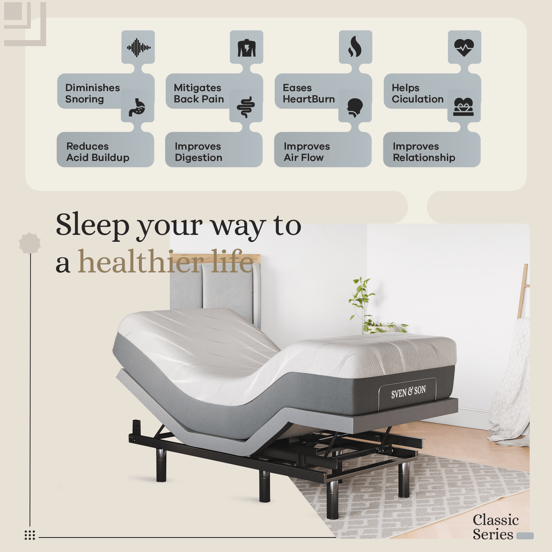 Classic Series Adjustable Bed Base and Mattress Bundle SVEN & SON®