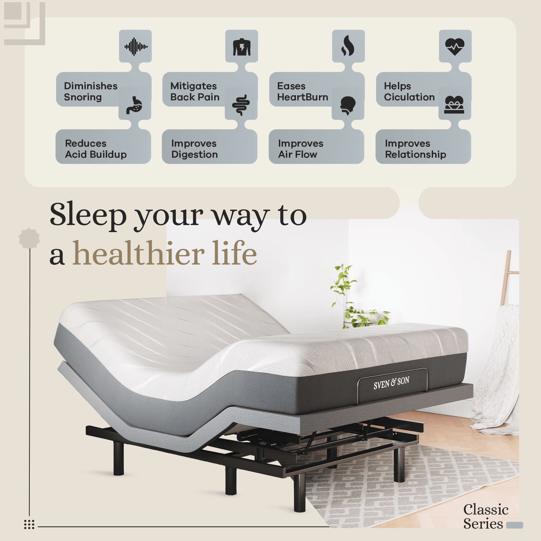 Classic Series Adjustable Bed Base and Mattress Bundle SVEN & SON®