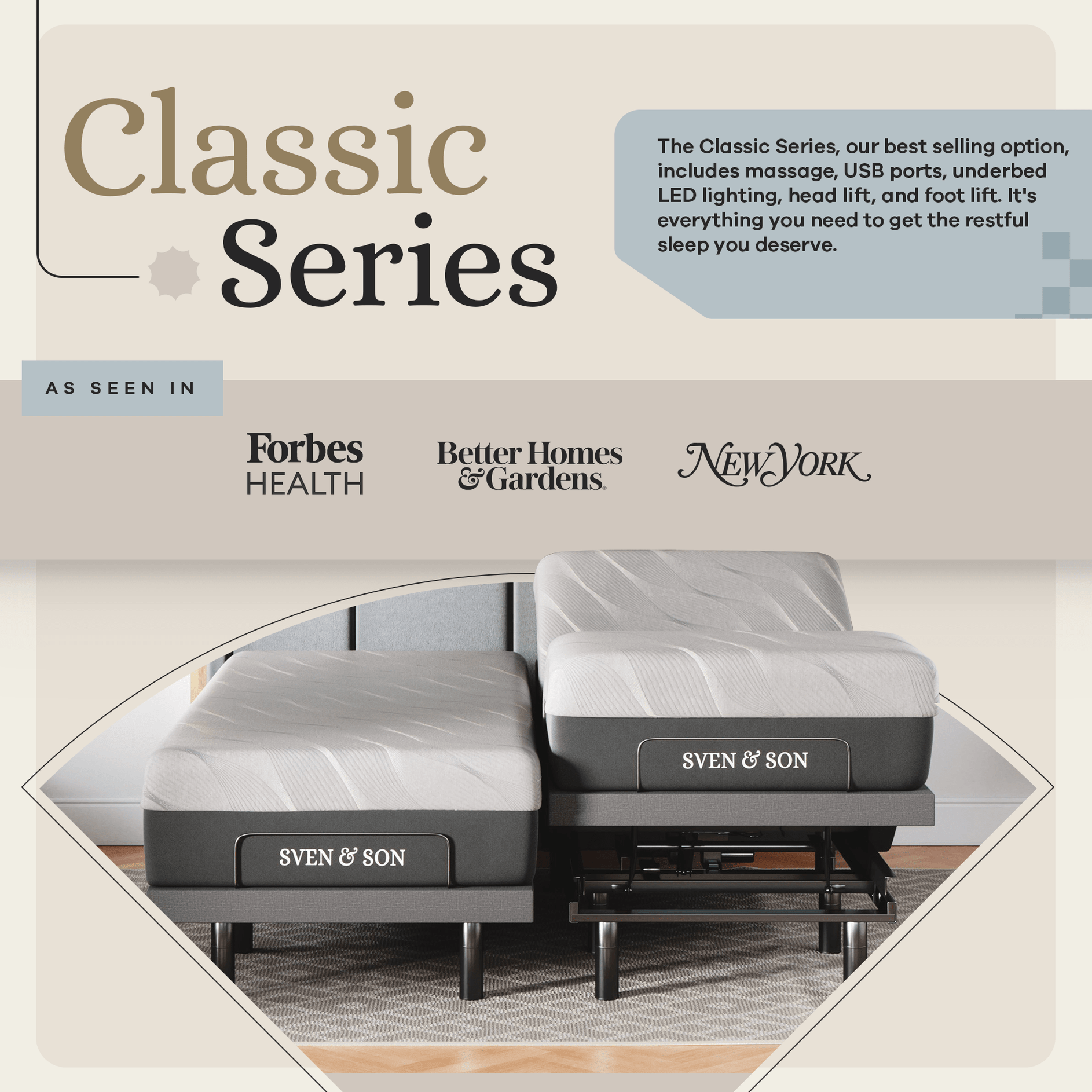 Classic Series Adjustable Bed Base and Mattress Bundle SVEN & SON®