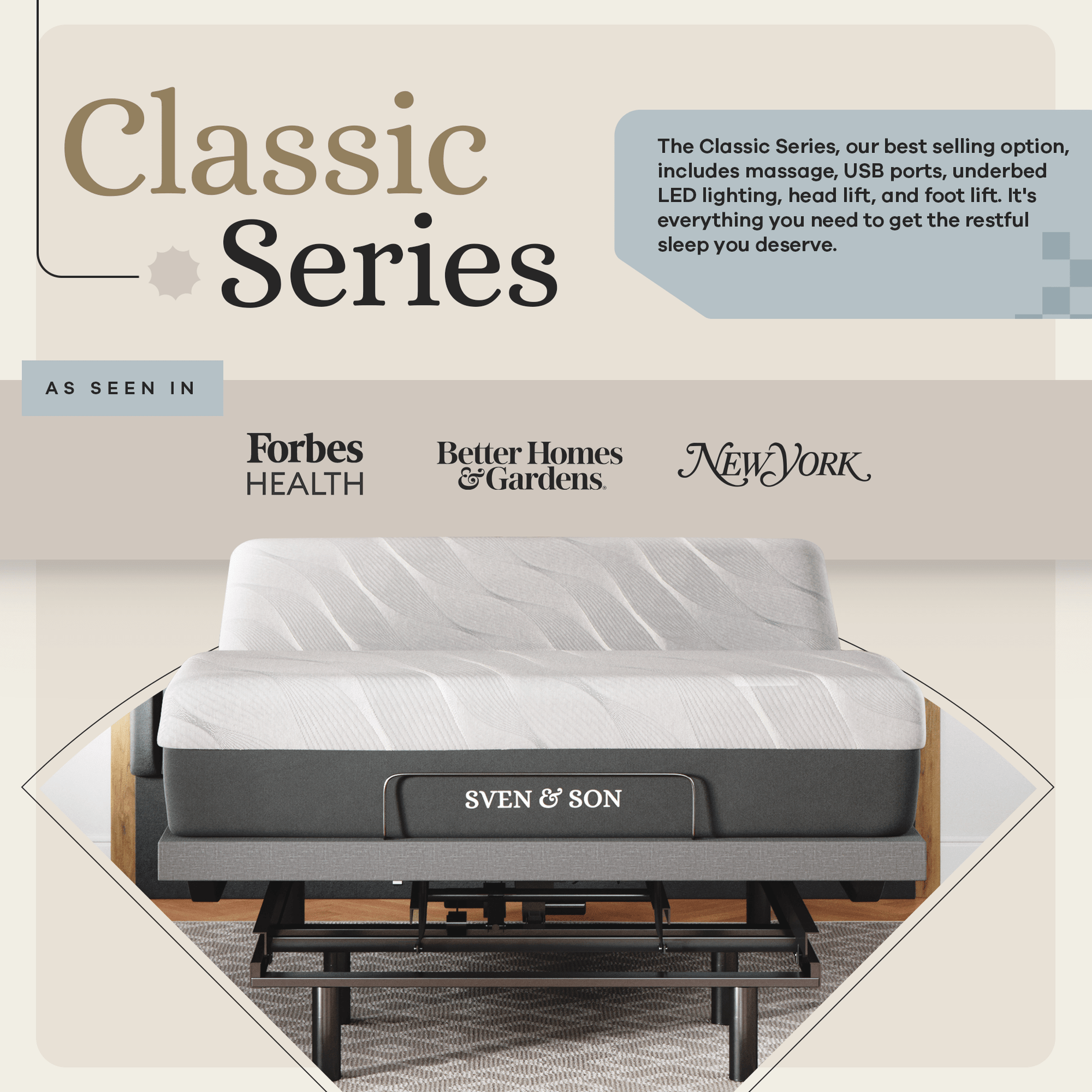 Classic Series Adjustable Bed Base and Mattress Bundle SVEN & SON® 