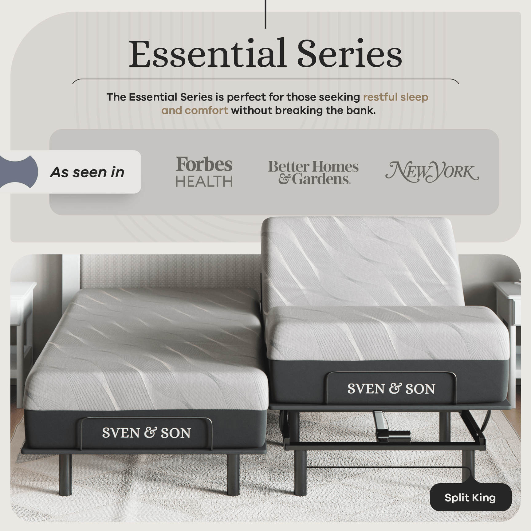 Essential Series Adjustable Bed Base and Mattress Bundle SVEN & SON® 